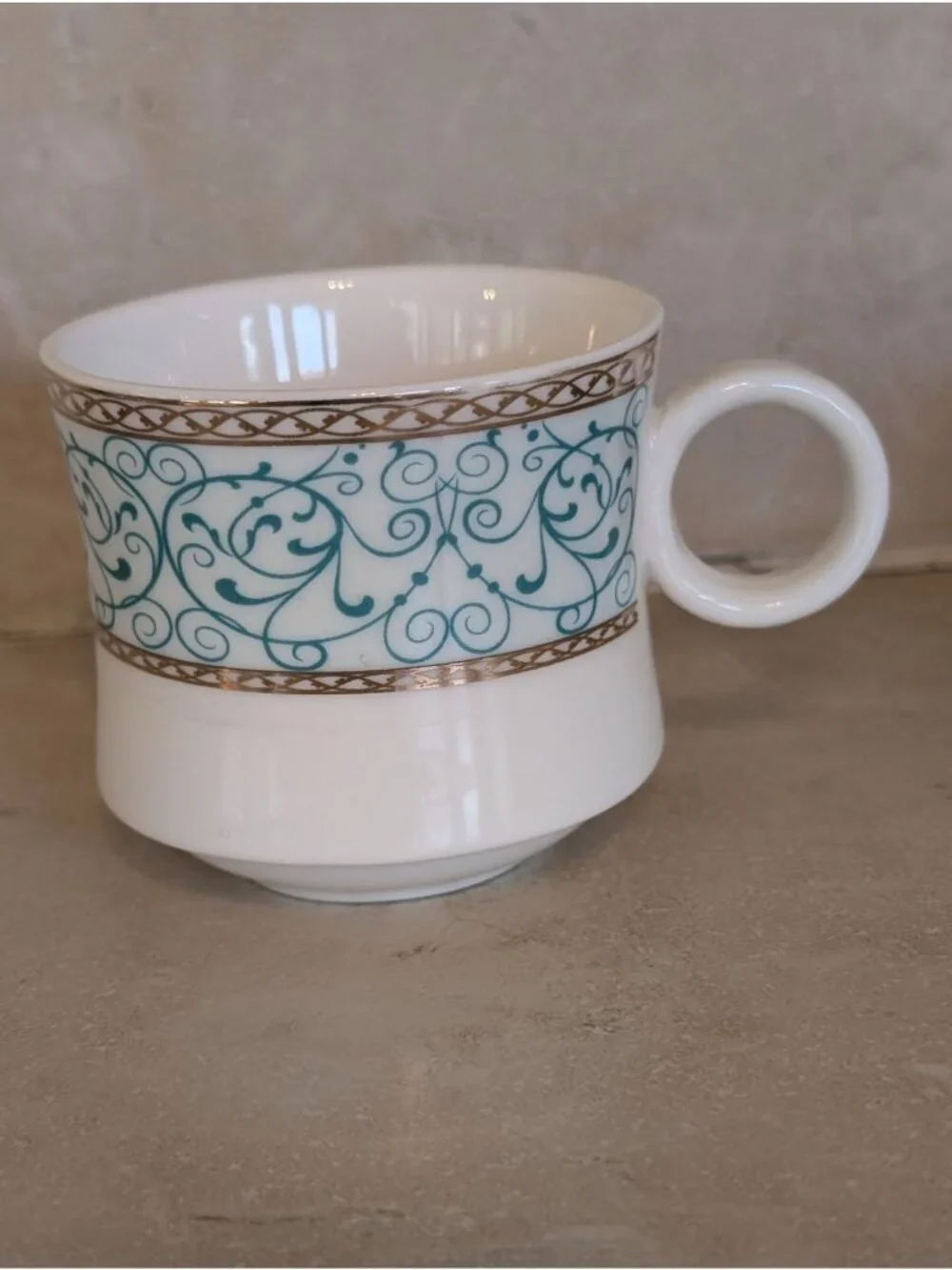 Set of 4 Wedgwood Florentine Turquoise Teacups Gold Accents Demitasse MCM